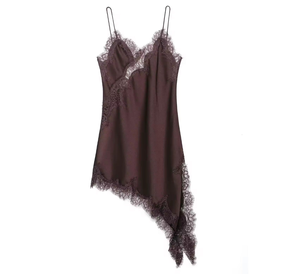 Asymmetric Satin Lace Slip Dress