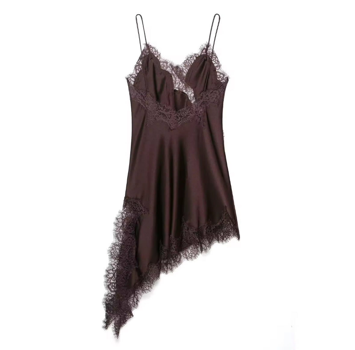 Asymmetric Satin Lace Slip Dress The Style Manager Asymmetric Satin Lace Slip Dress The Style Manager