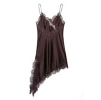 Asymmetric Satin Lace Slip Dress