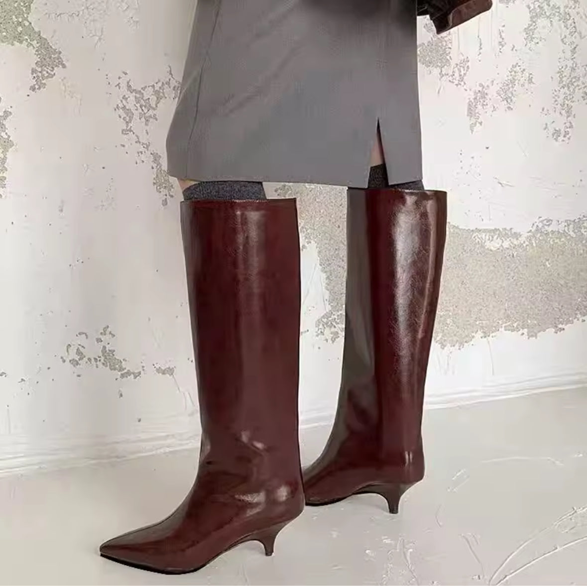 Faux Patent Leather Boots