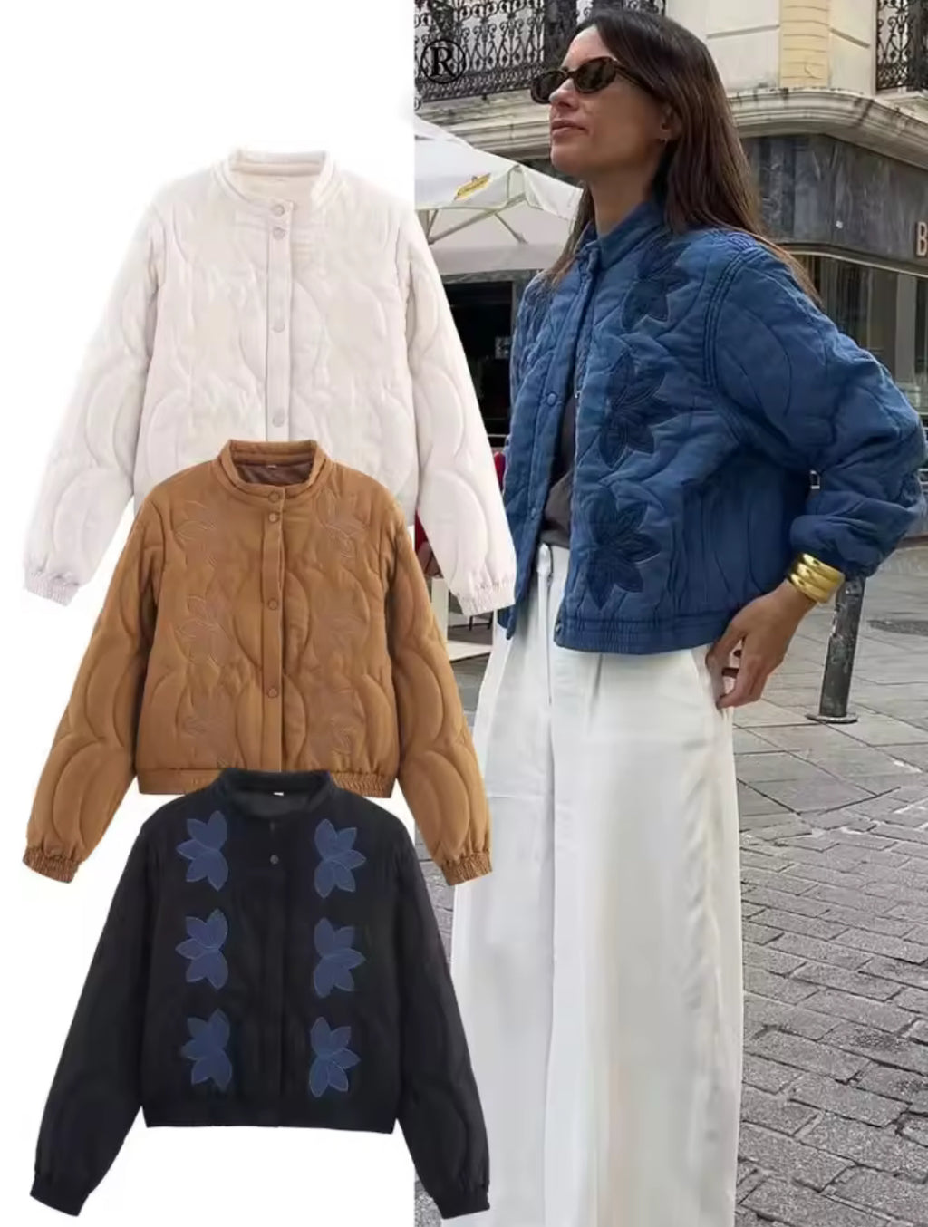 Quilted Jacket with Flower Patches