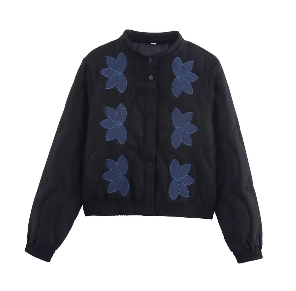 Quilted Jacket with Flower Patches