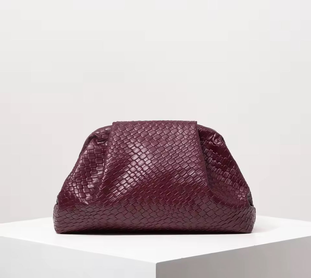 Weave Effect Burgundy Clutch