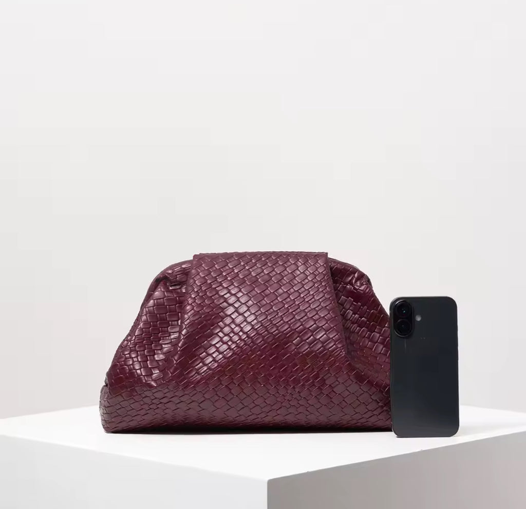 Weave Effect Burgundy Clutch