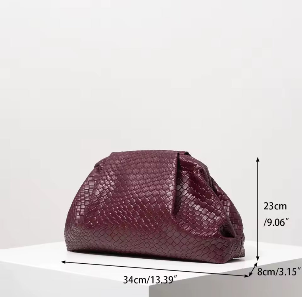Weave Effect Burgundy Clutch
