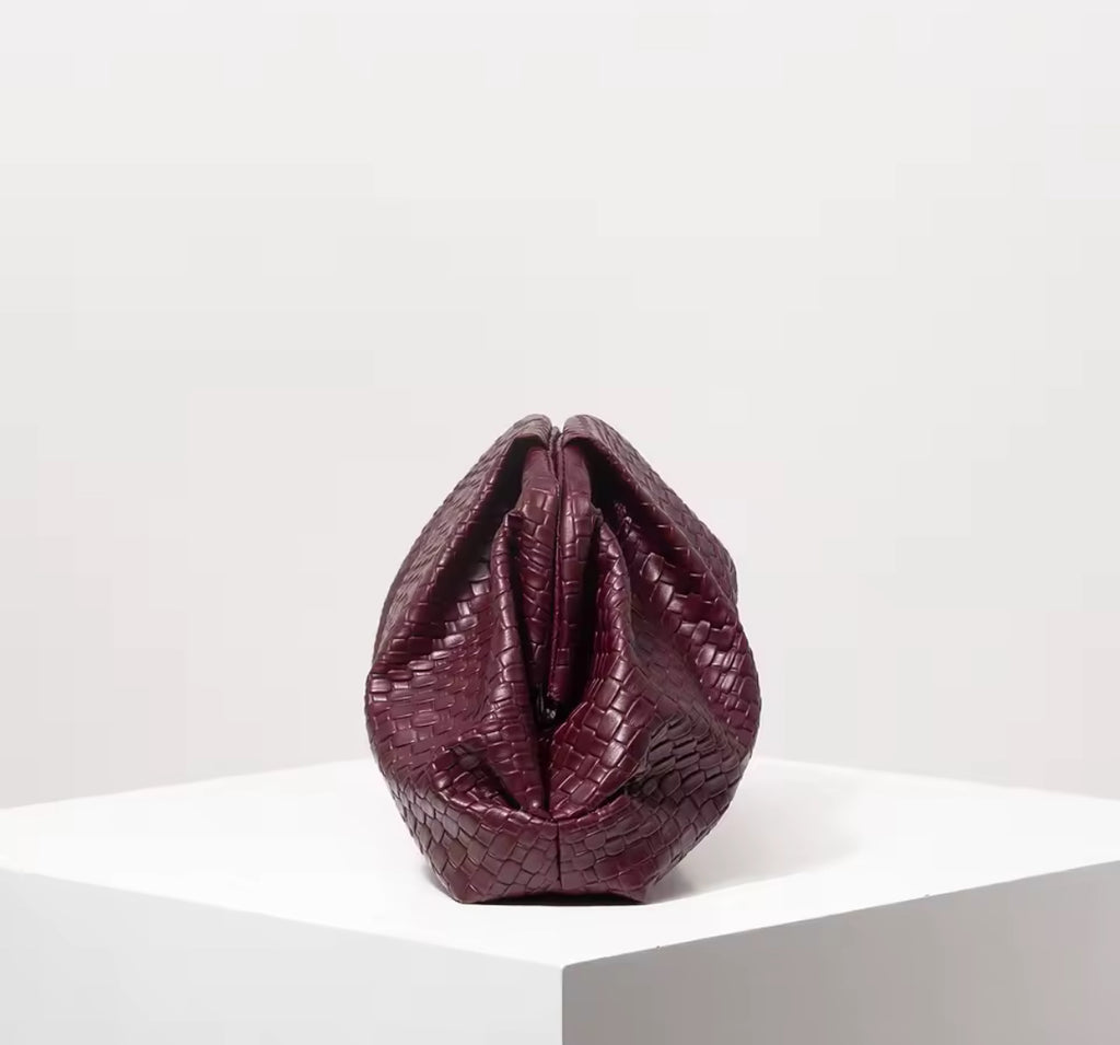 Weave Effect Burgundy Clutch
