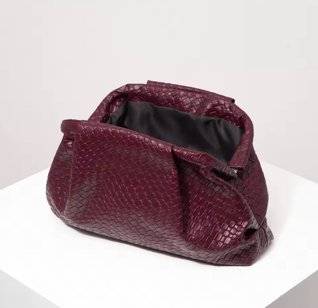 Weave Effect Burgundy Clutch