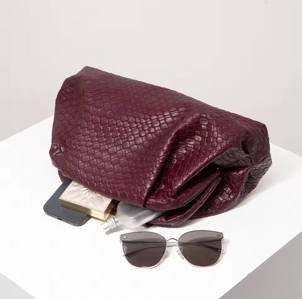 Weave Effect Burgundy Clutch