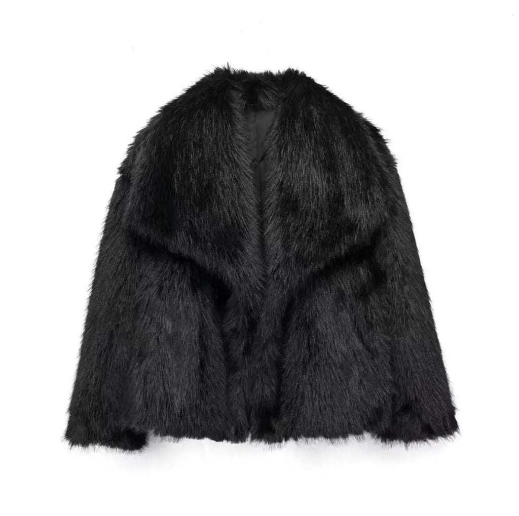 Faux Fur Long Hair Single-Breasted Short Jacket