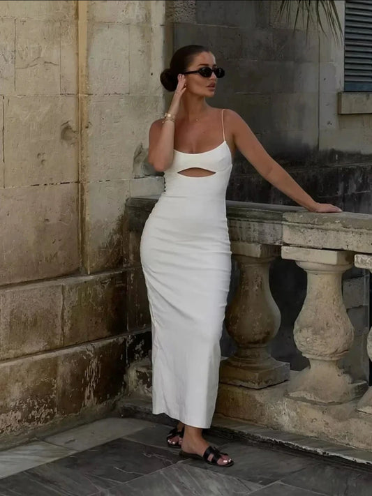 White Midi Dress with Cutout Detail