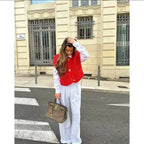 Red Knit Gilet with Gold Buttons