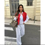 Red Knit Gilet with Gold Buttons