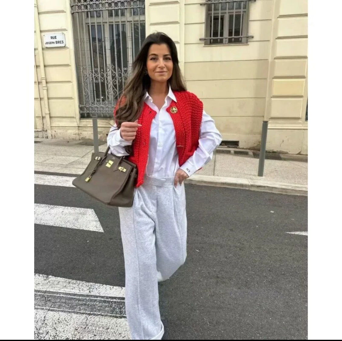 Red Knit Gilet with Gold Buttons