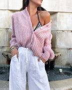 Alpaca Blend Round Neck Cardigan