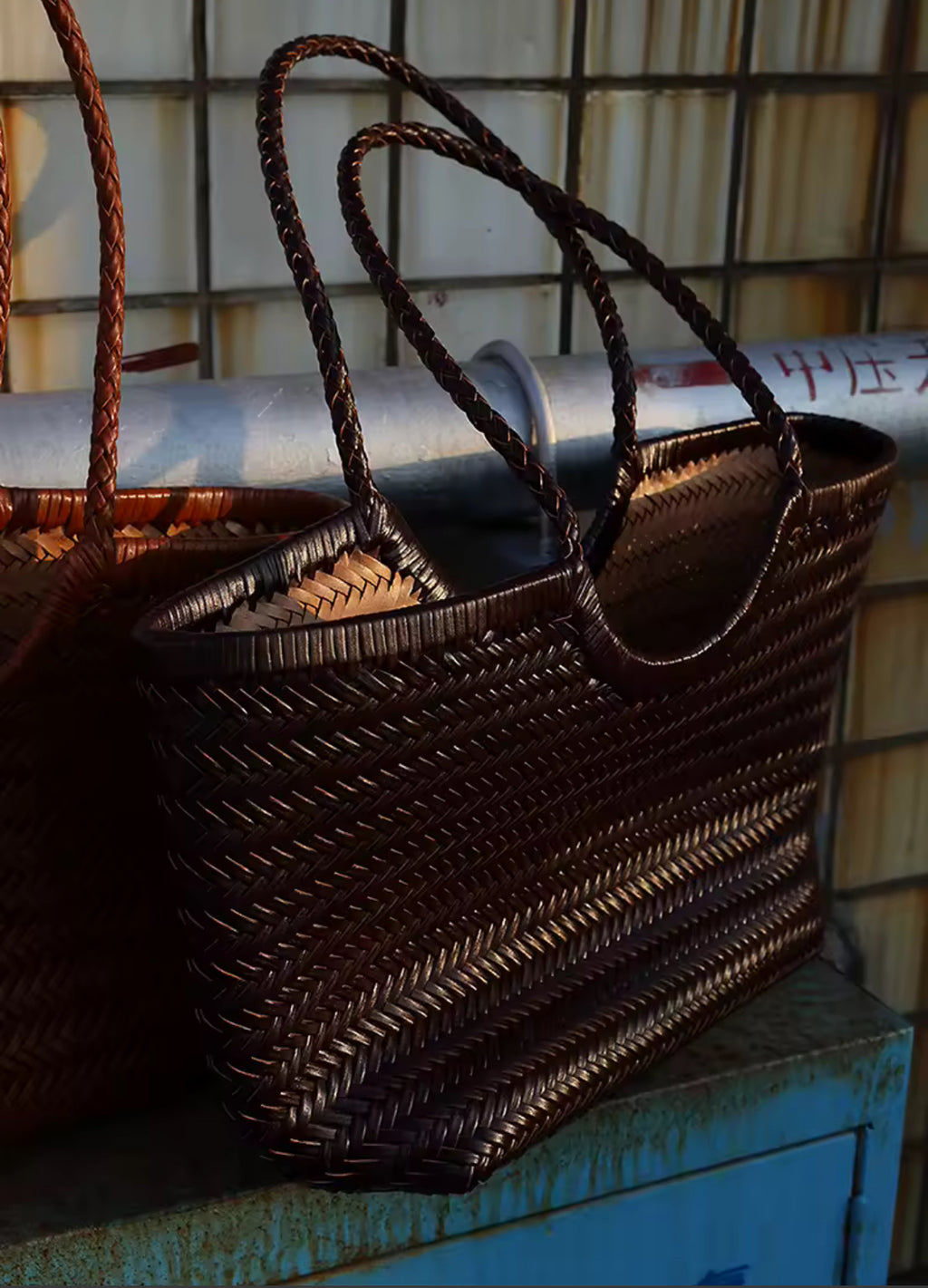 Leather Weave Tote Basket Bag the style manager