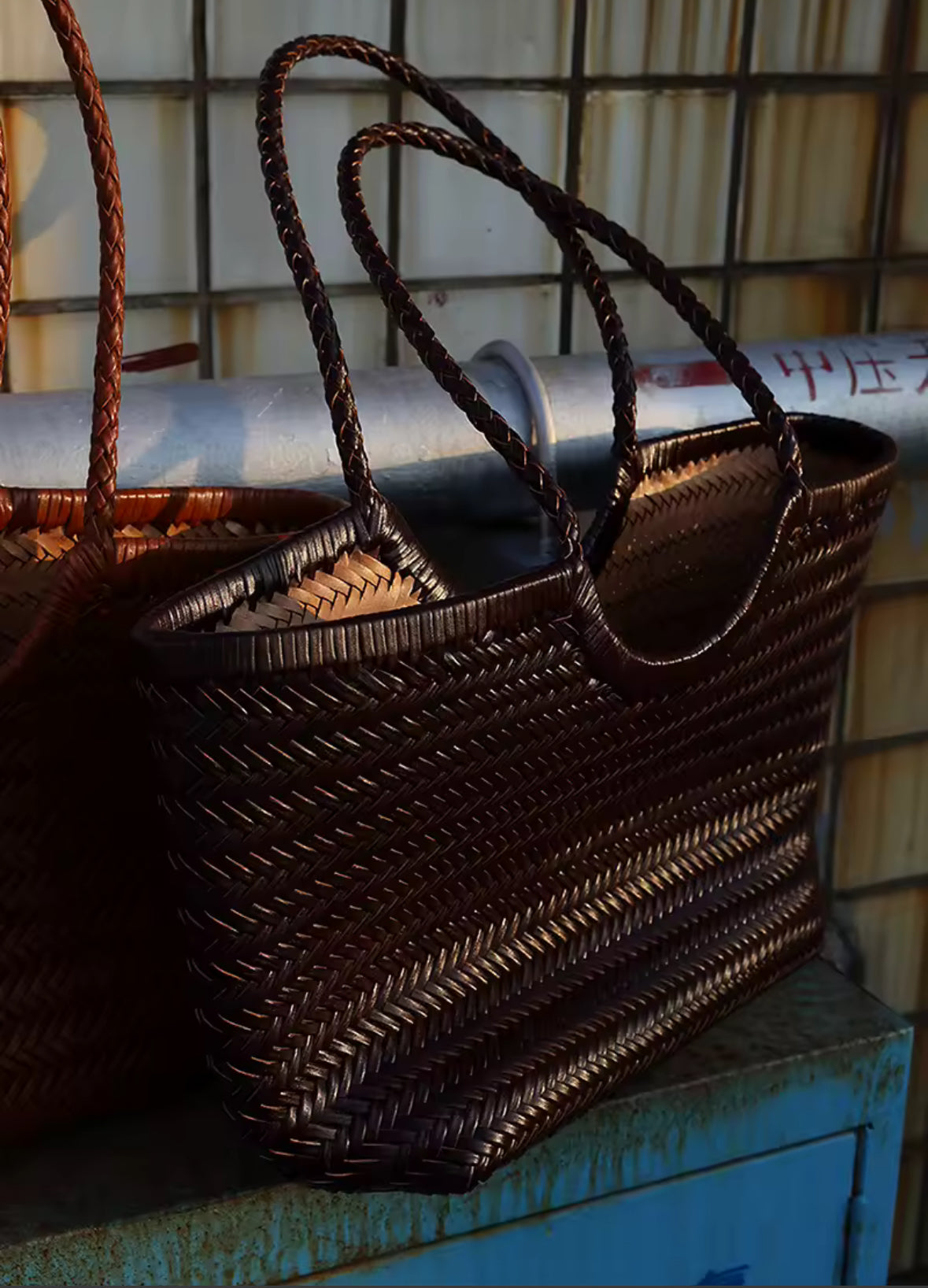 Leather Weave Tote Basket Bag the style manager
