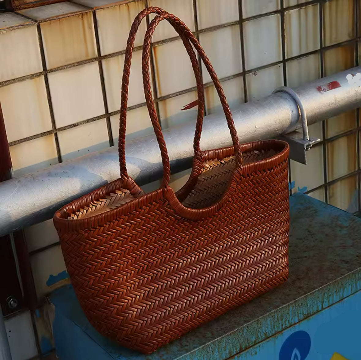 Leather Weave Tote Basket Bag the style manager
