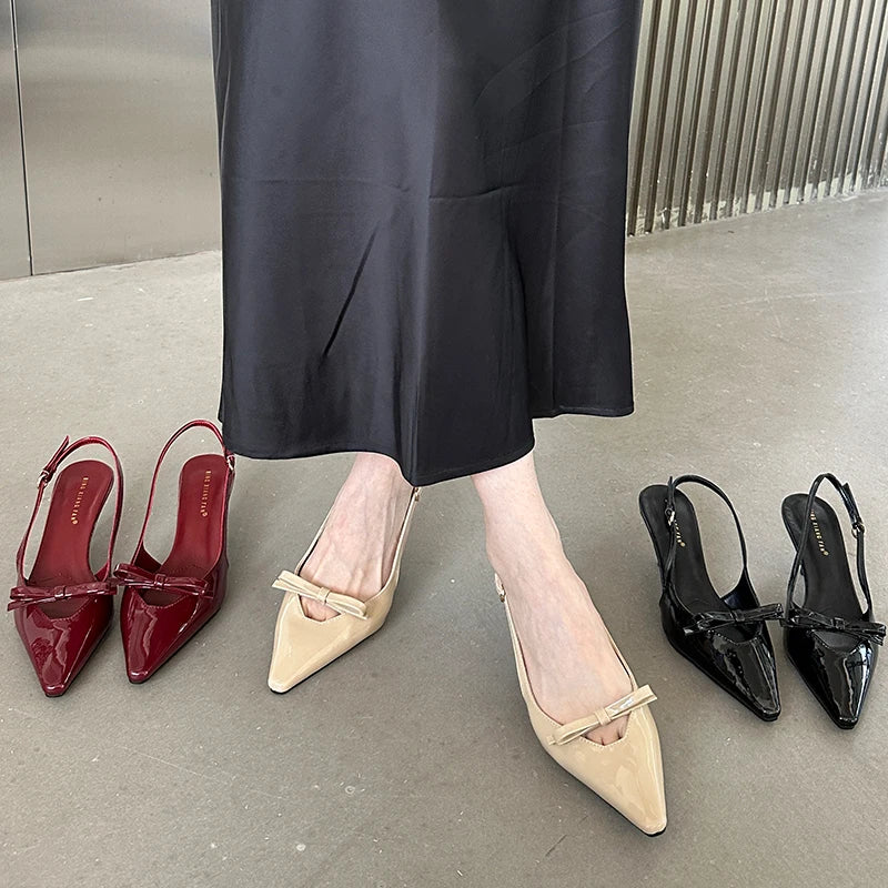 Patent Faux Leather Kitten Heel Slingback Shoes