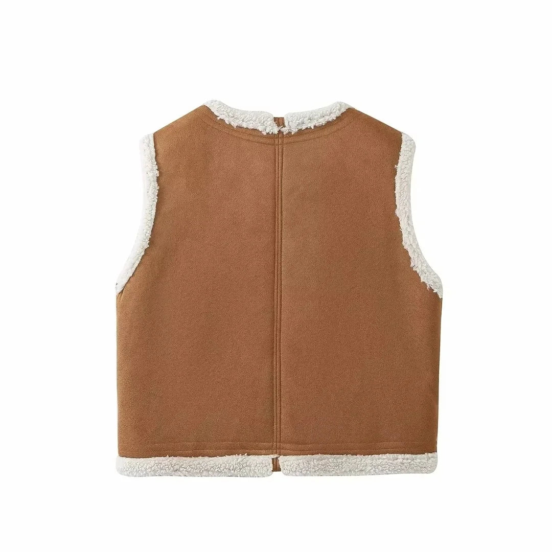 Faux Suede Shearling Fur Gilet Waistcoat