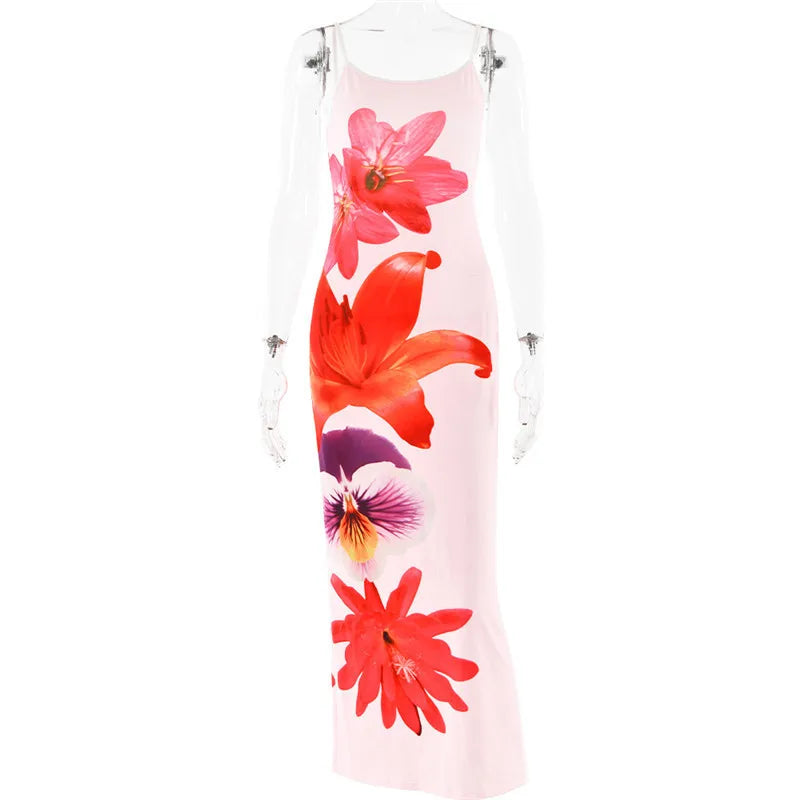 Flowers Print Slip Midi Dress