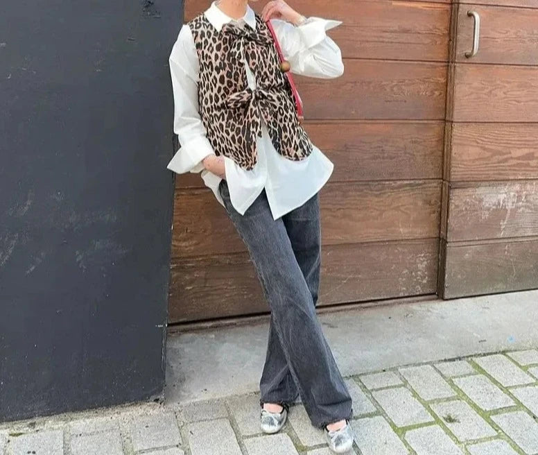 Leopard Print Gilet with Ties