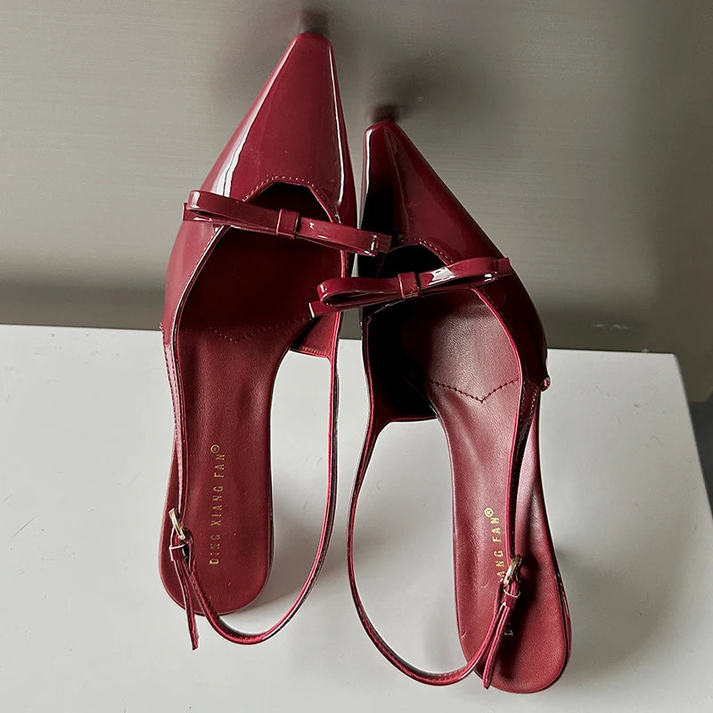 Patent Faux Leather Kitten Heel Slingback Shoes