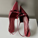 Patent Faux Leather Kitten Heel Slingback Shoes