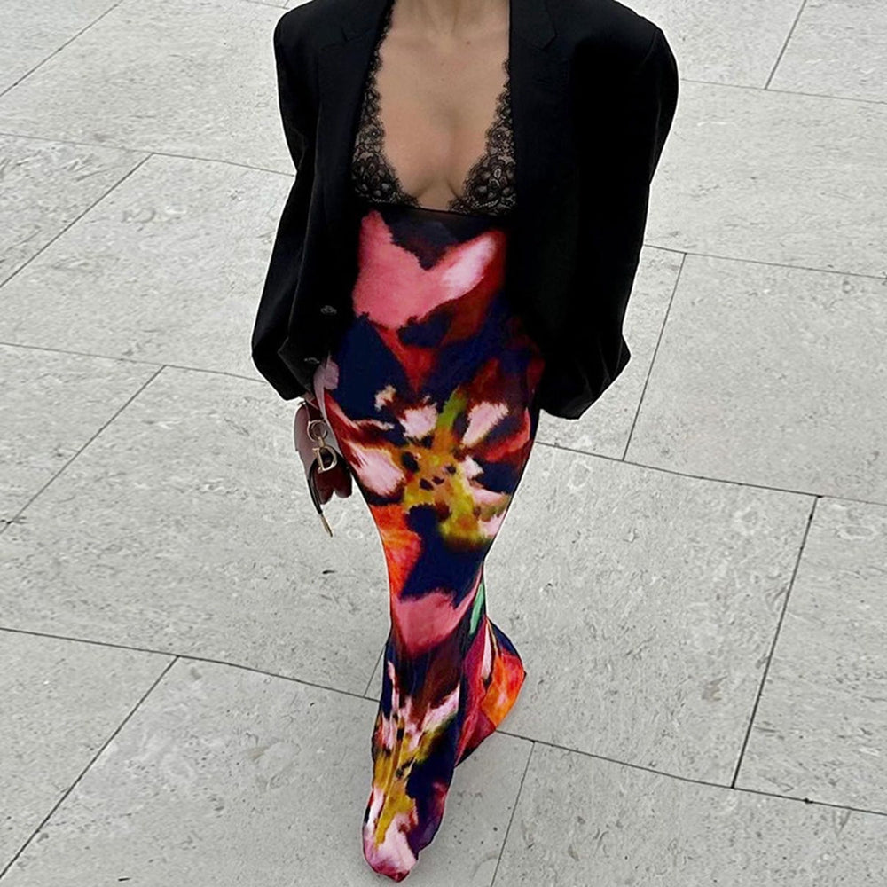 Floral Lace Tie Dye Long Slip Dress