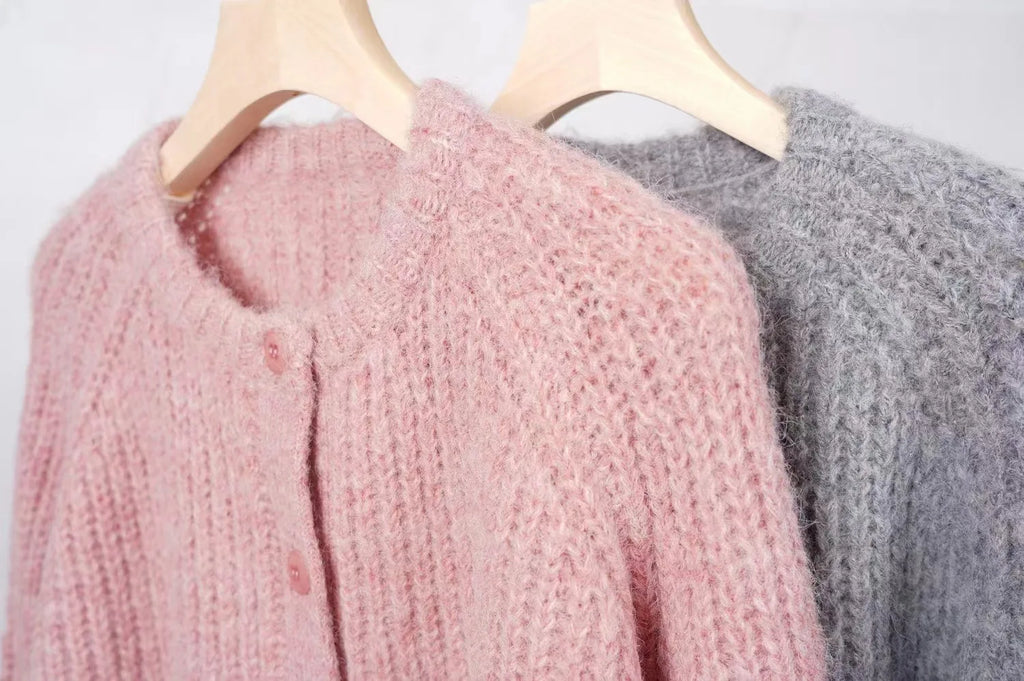 Alpaca Blend Round Neck Cardigan