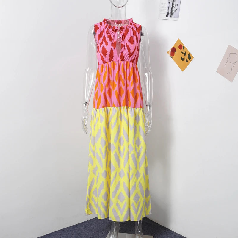 Abstract Colorful Tiered Dress