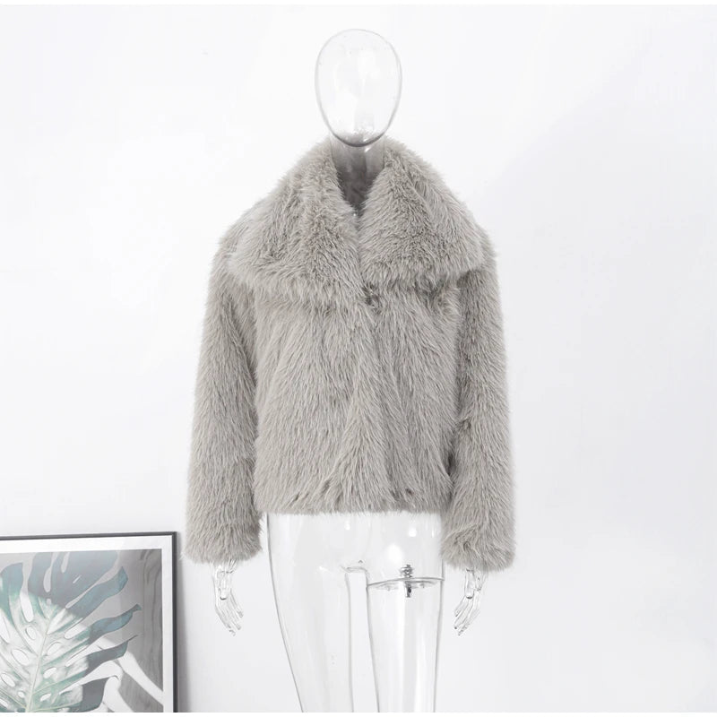 Faux Fur Long Hair Single-Breasted Short Jacket