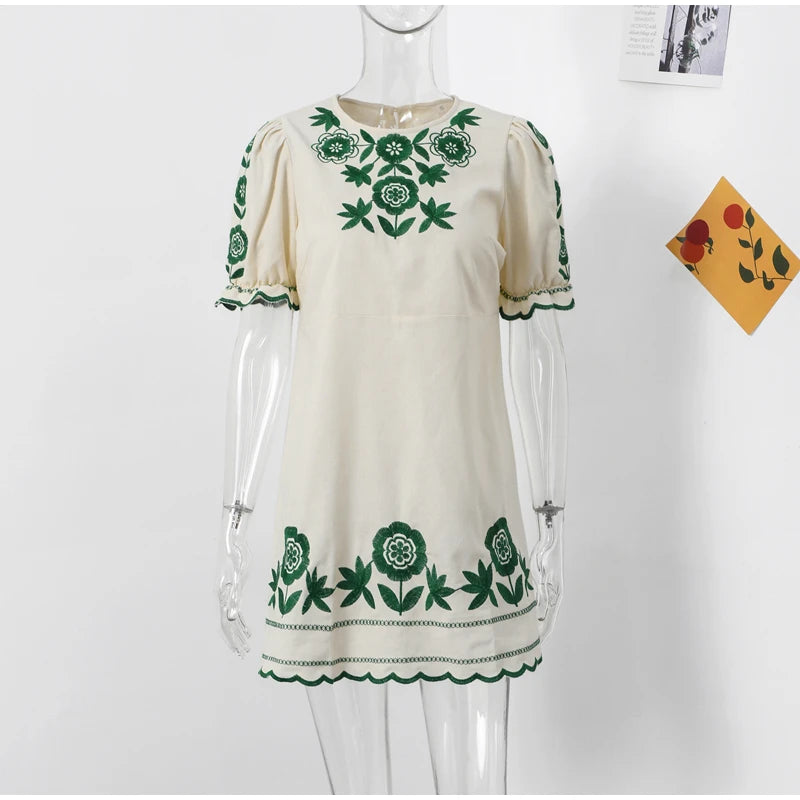 Embroidered Short Sleeves Mini Dress