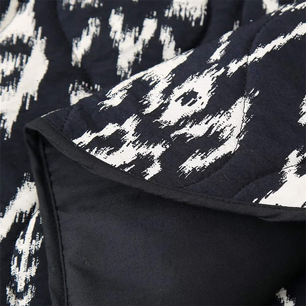 Black Print Quilted Boho Jacket