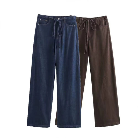 Wide Leg Drawstring Jeans