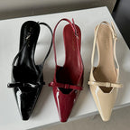 Patent Faux Leather Kitten Heel Slingback Shoes
