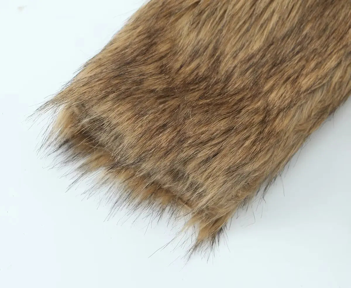 Long Hair Faux Fur Single-Breasted Brown Jacket Coat