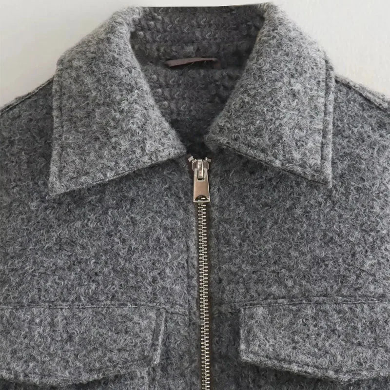 Cropped Wool Blend Jacket Coat with Front Pockets