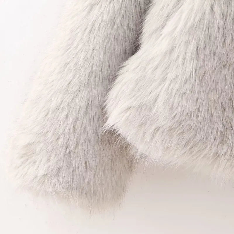 Faux Fur Long Hair Single-Breasted Short Jacket