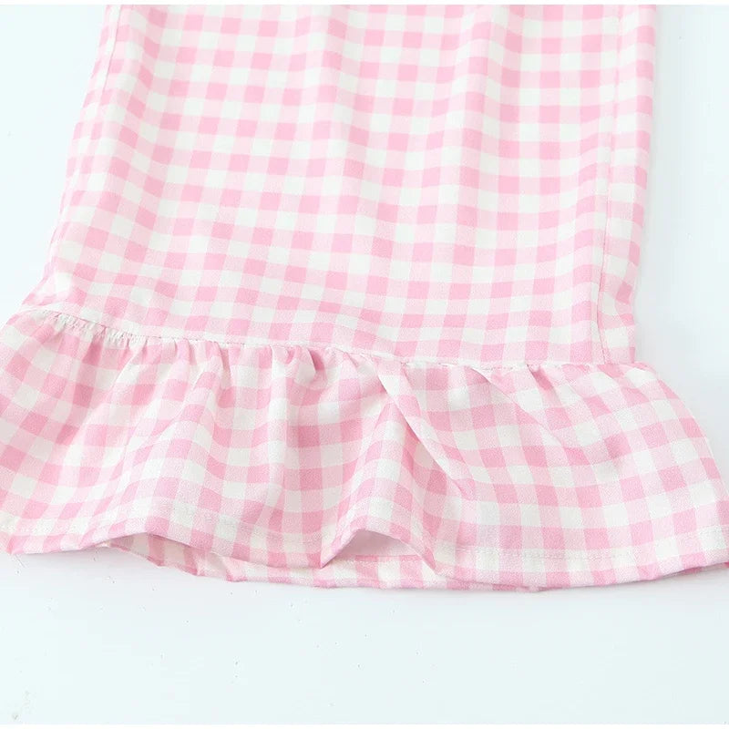 Gingham Trousers with Frill Hem