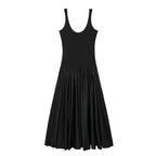 Jersey and Satin Drop Waist Black Vest Dress