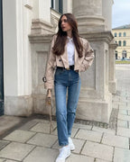 Khaki Cropped Trench Long Sleeves Frayed Detail Jacket