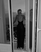 Deep V Flower Apliqué Sheer Dress