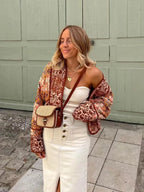 Quilted Warm Florals Patchwork Print Boho Jacket