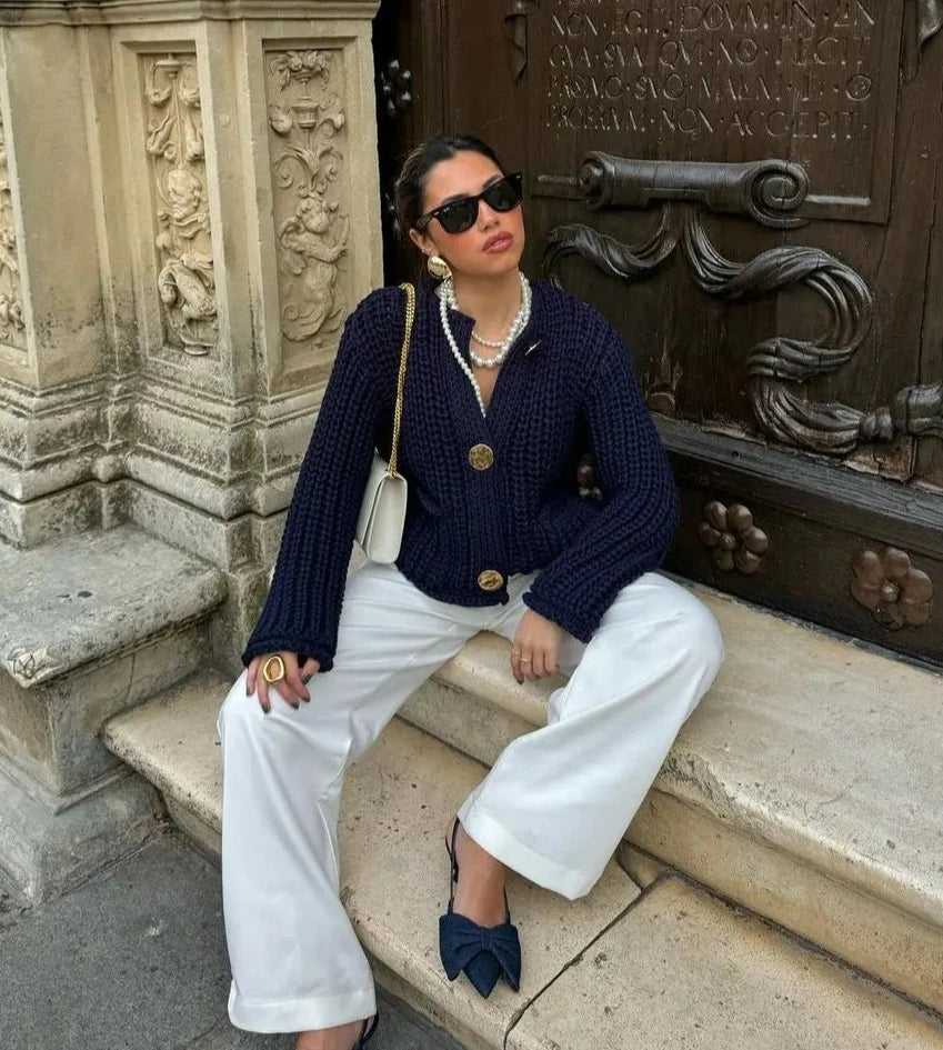 Navy Chunky Knit Cardigan