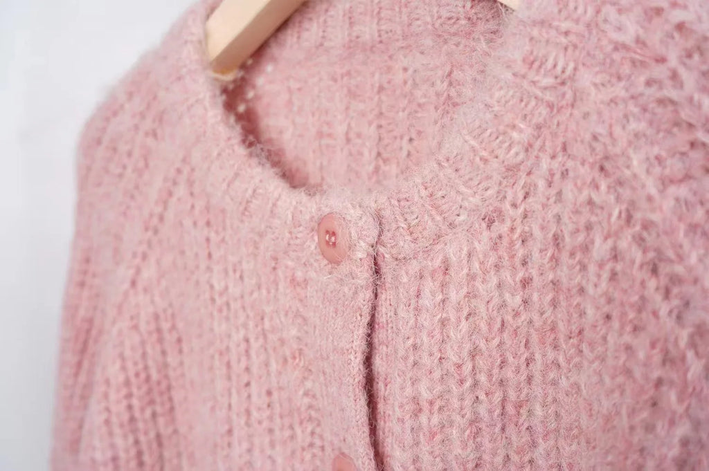 Alpaca Blend Round Neck Cardigan