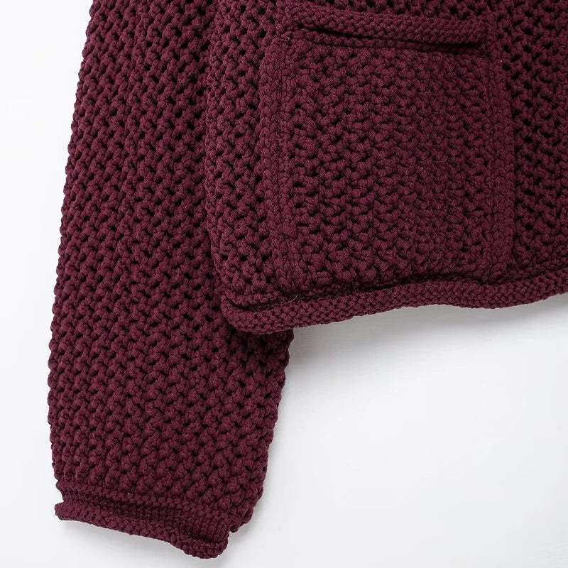 Burgundy Chunky Knit Cardigan