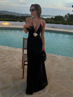 Deep V Flower Apliqué Sheer Dress