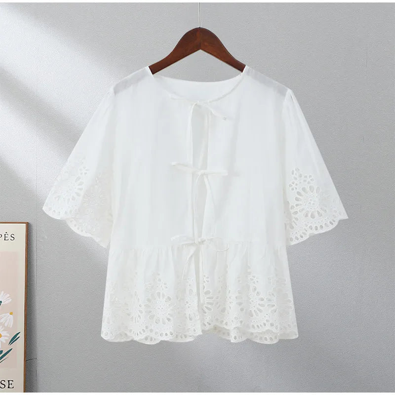 Broderie Anglaise Blouse with Ties