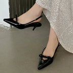 Patent Faux Leather Kitten Heel Slingback Shoes