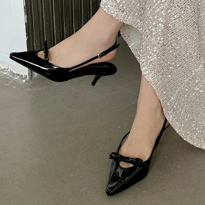 Patent Faux Leather Kitten Heel Slingback Shoes